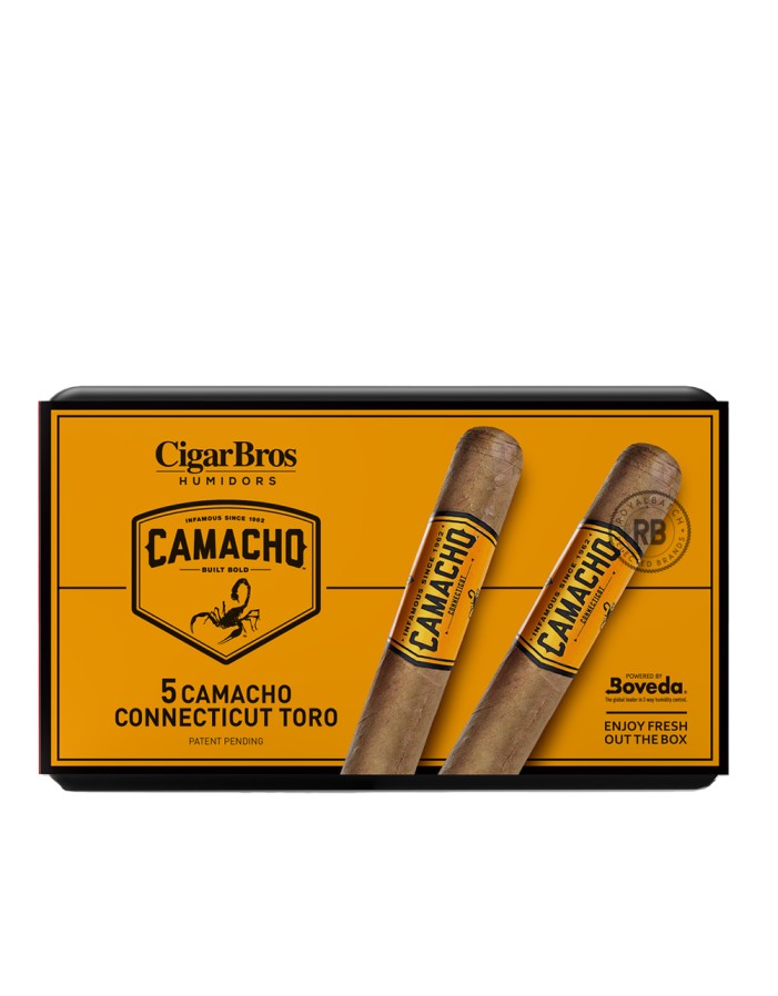 Camacho Connecticut Toro 5 Pack Cigars with Humidor by CigarBros