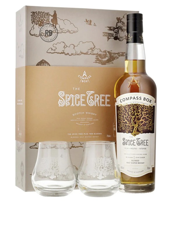 Compass Box The Spice Tree Blended Malt Scotch Whisky Gift Set With 2 Glasses