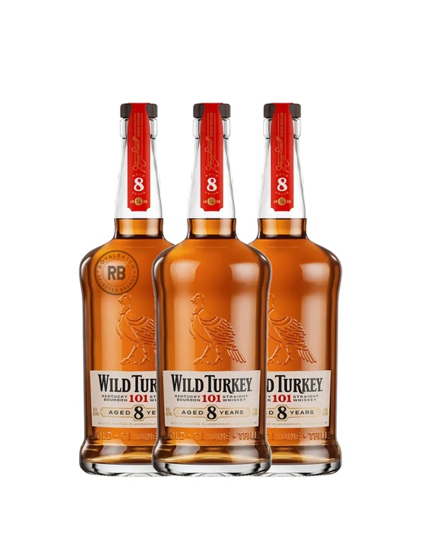 Wild Turkey 8 Year Old 101 Proof Kentucky Straight Bourbon Whiskey (3 Pack) Bundle #129